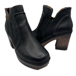 Kork Ease Baylie Boots 8 Black Faux Leather Block Heel Retro Chunky Edgy Y2k